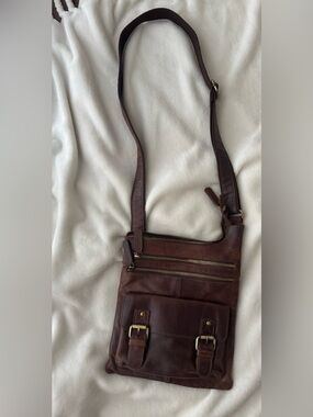 The Leather Store Dark Brown Leather Crossbody with Dual Zip Front